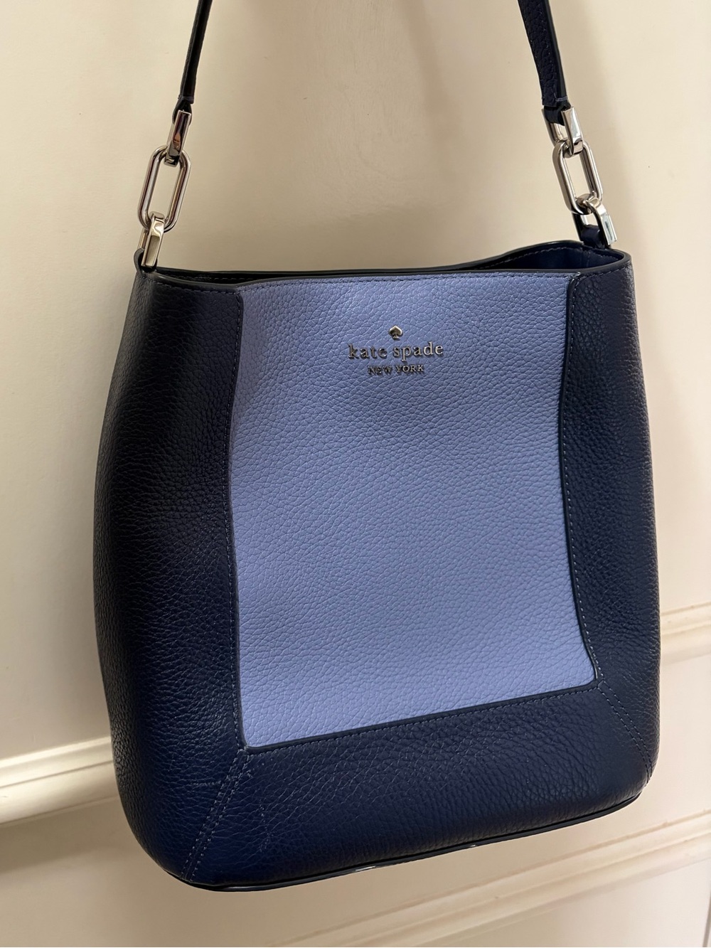kate spade Navy and Lavender Leather Shoulder Bag with Silver Hardware